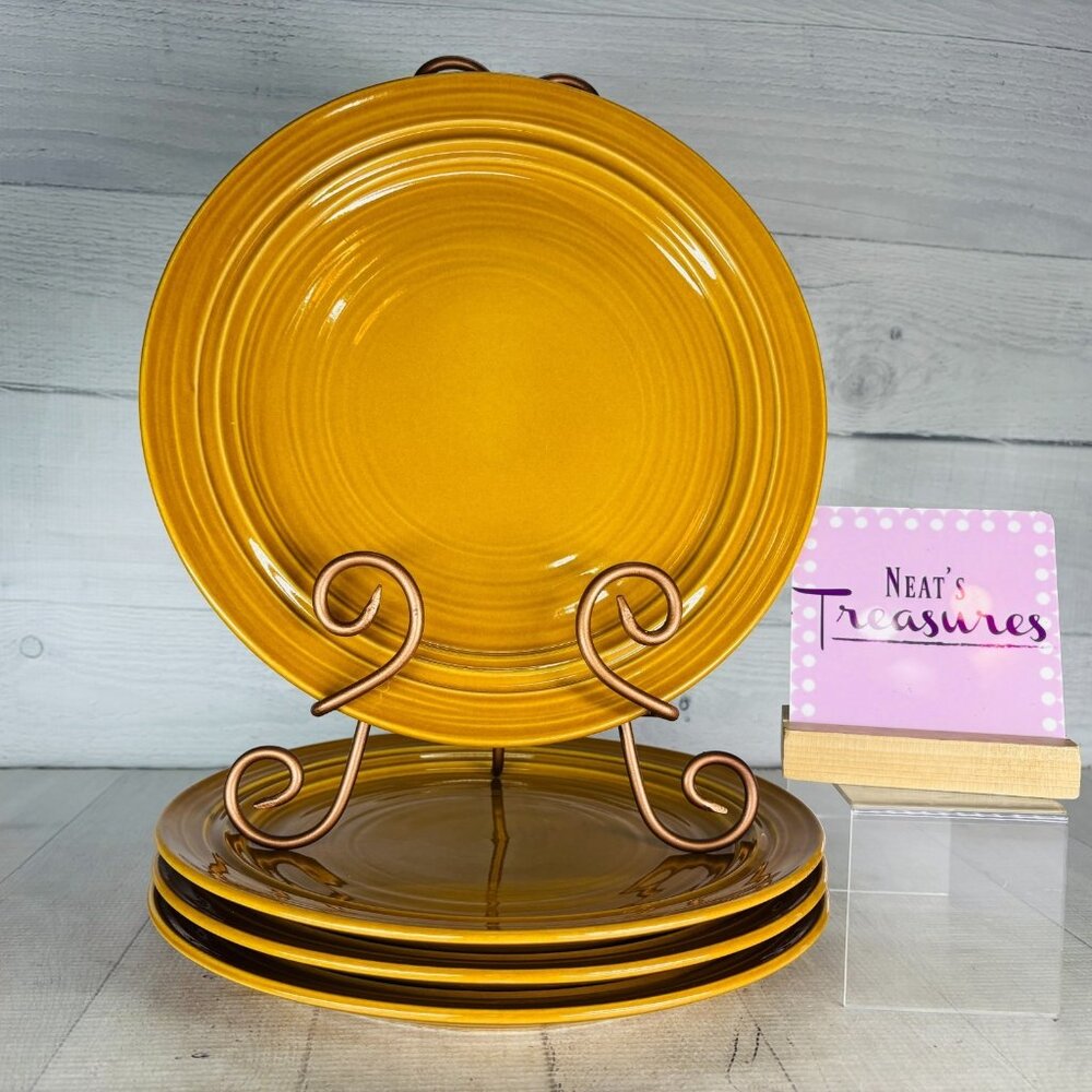 Noble Excellence HARPER Golden Rustic Yellow Rings Stoneware Dinner Plate Set 4